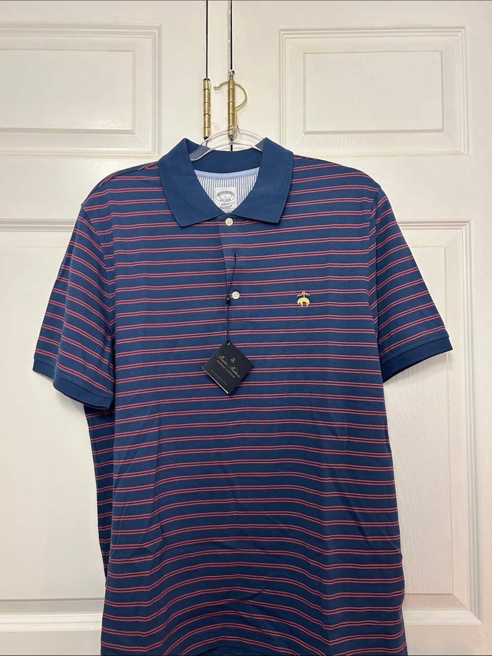 Brooks Brothers men’s navy Blue Polo with red Stripes
